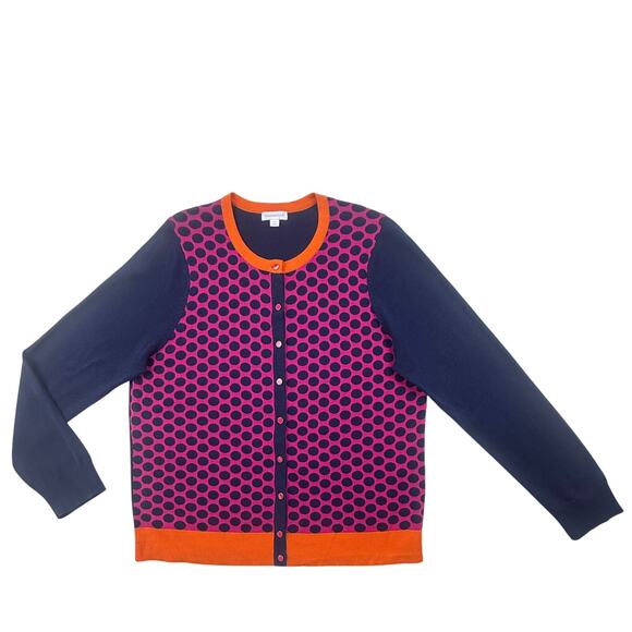 Charter Club Sweater Colorblocked Polka Dot Print Cardigan Navy Pink XXL - Picture 1 of 9